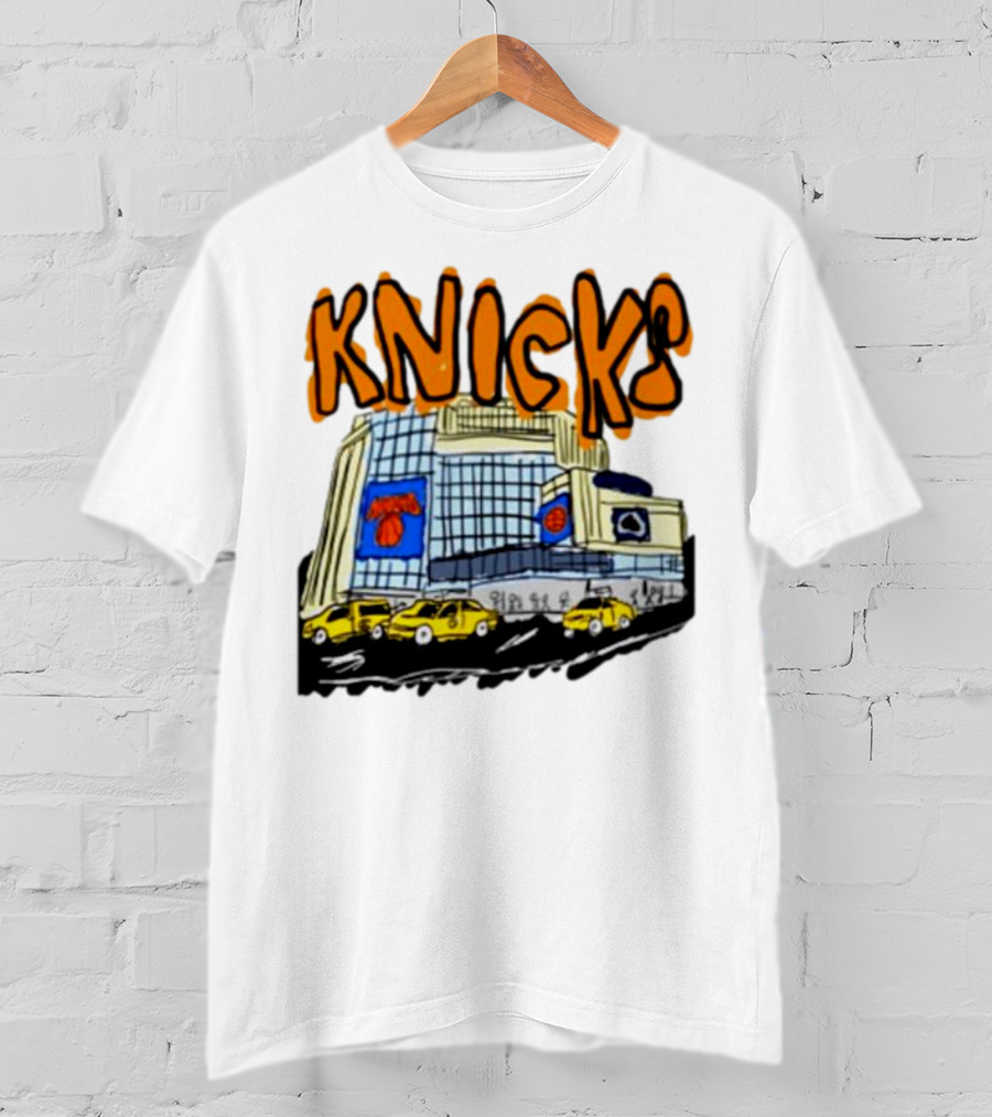 Knicks New York City Taxi Sketch With Arena Background T-Shirt