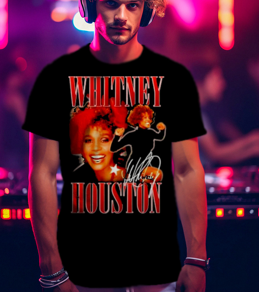 WHITNEY HOUSTON Signature Red Portrait With Joyful Expression T-Shirt