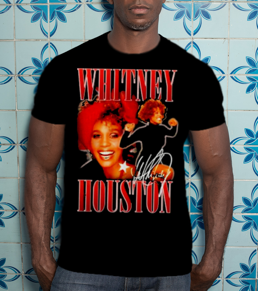 WHITNEY HOUSTON Signature Red Portrait With Joyful Expression T-Shirt