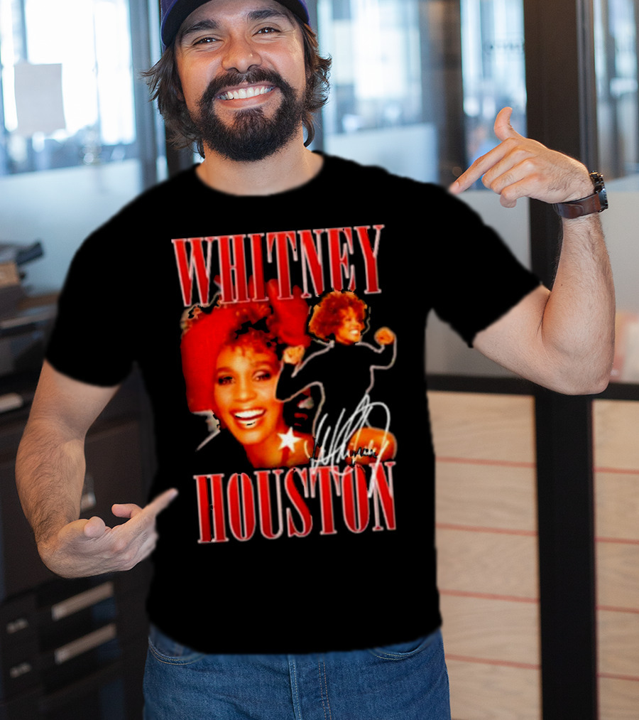 WHITNEY HOUSTON Signature Red Portrait With Joyful Expression T-Shirt