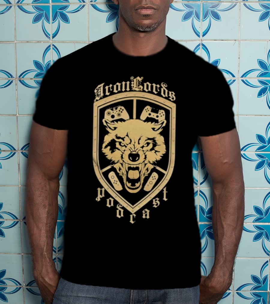 Iron Lords Podcast Wolf Emblem Gaming Controllers Crest T-Shirt