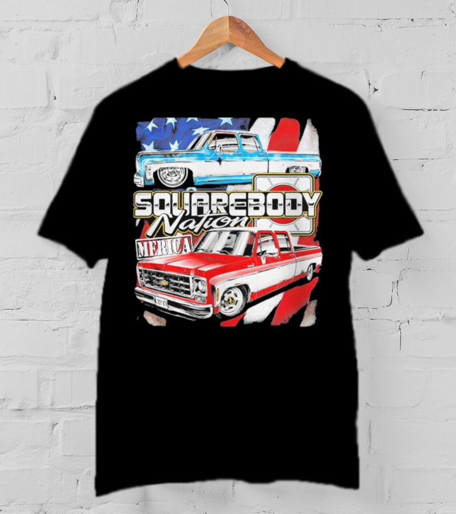 Squarebody Nation Merica American Flag Pickup Trucks T-Shirt