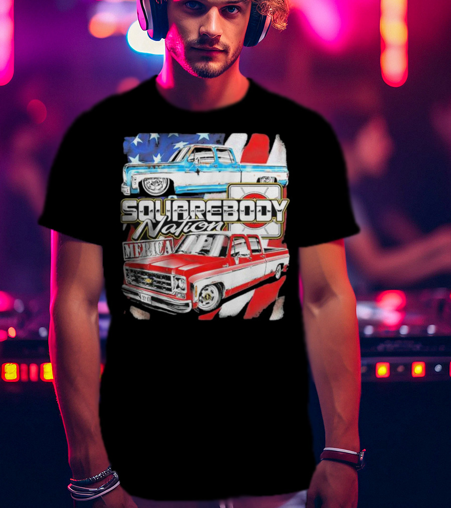 Squarebody Nation Merica American Flag Pickup Trucks T-Shirt