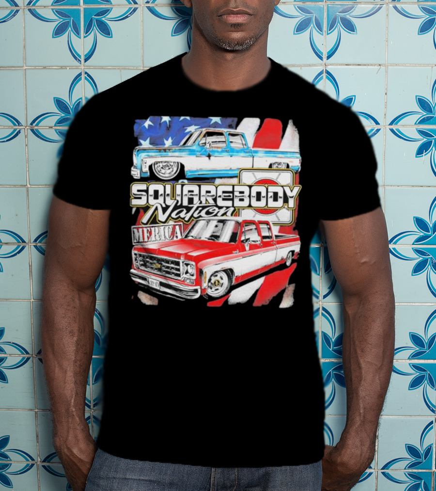 Squarebody Nation Merica American Flag Pickup Trucks T-Shirt