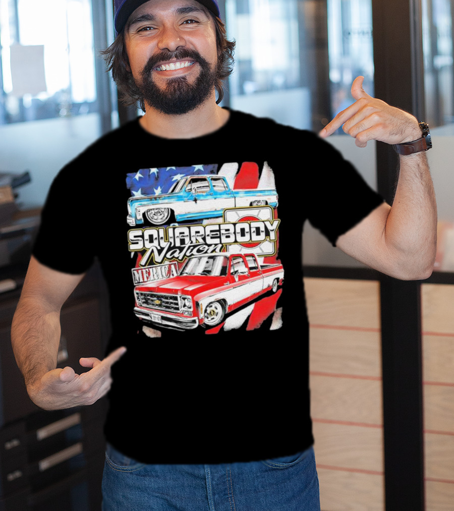 Squarebody Nation Merica American Flag Pickup Trucks T-Shirt