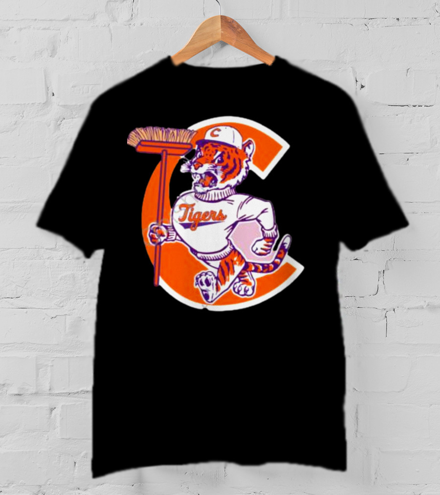 Clemson Tigers Vintage Logo With Broom And Letter C T-Shirt