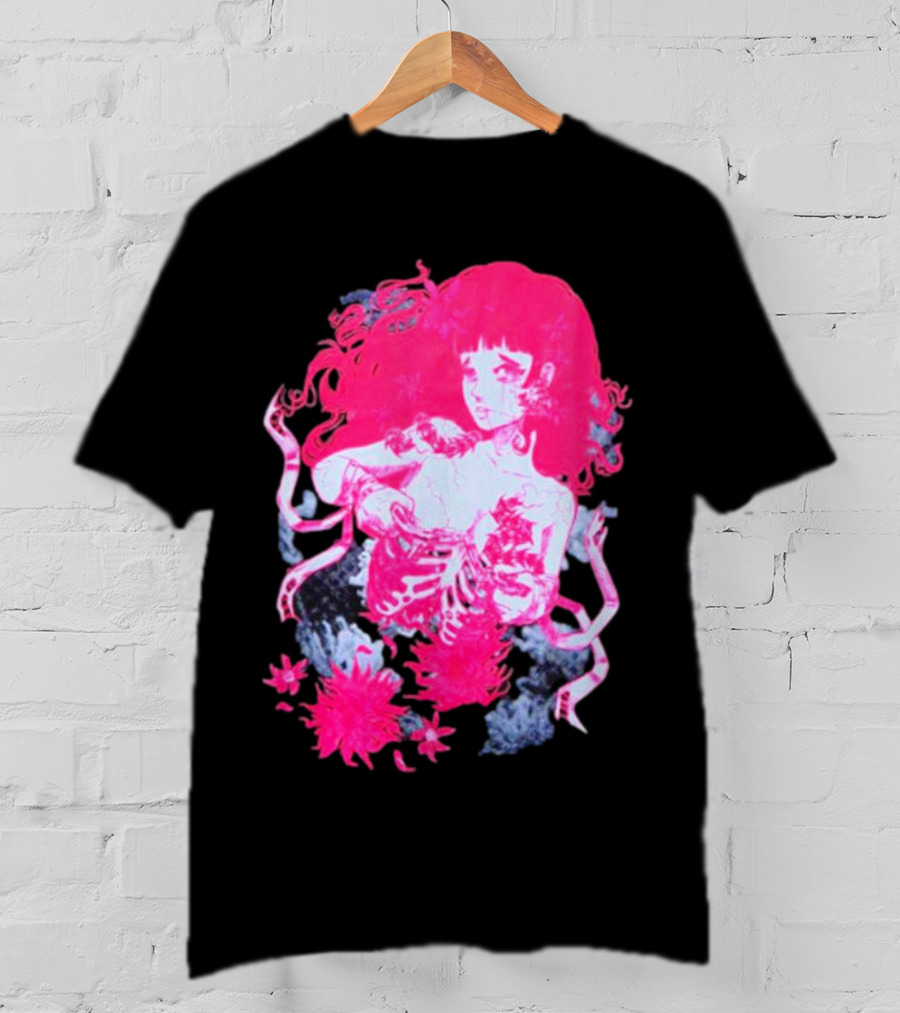 Centipede Girl Rib Cage Pink Floral T-Shirt