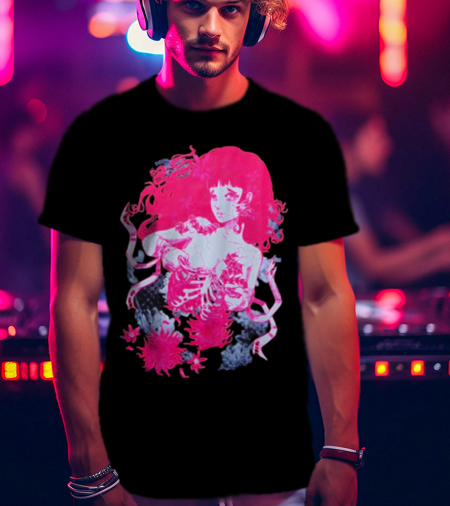 Centipede Girl Rib Cage Pink Floral T-Shirt