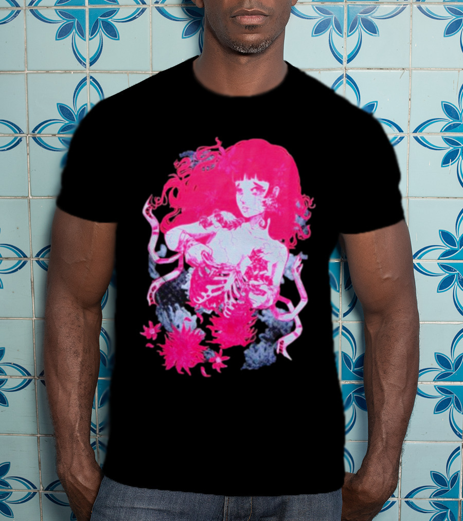 Centipede Girl Rib Cage Pink Floral T-Shirt