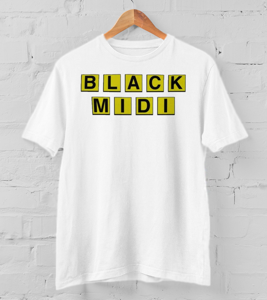 Black Midi Waffle House Black Yellow Block Letters T-Shirt