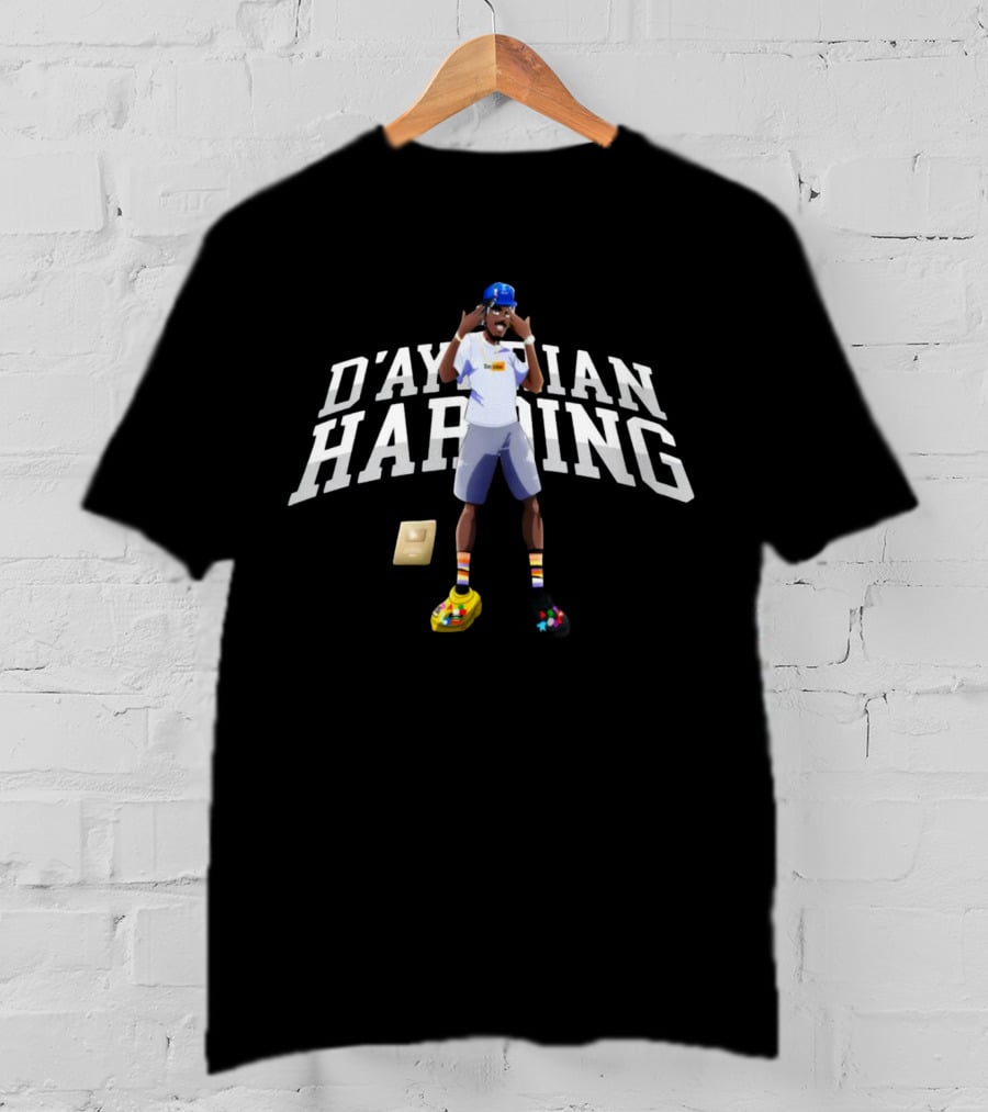 D'Aydrian Harding Merch Character In Blue Cap And Colorful Shoes With Gold Button T-Shirt