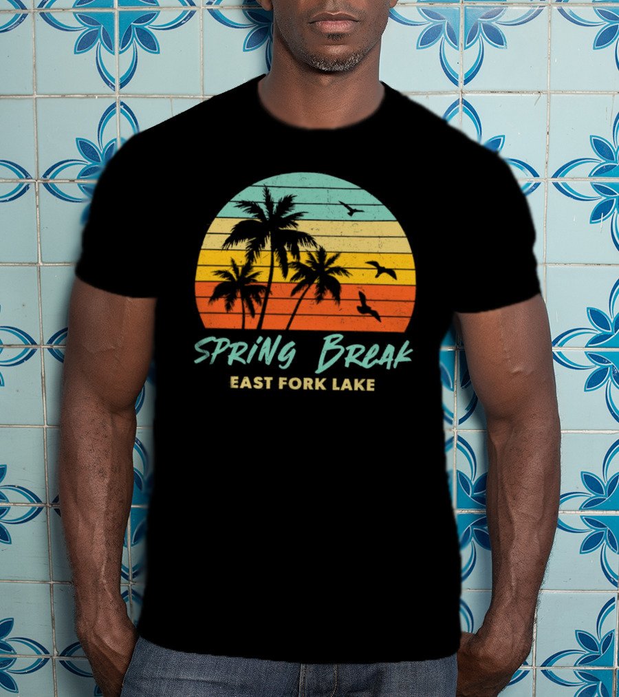 Spring Break East Fork Lake Sunset Palm Trees And Birds T-Shirt