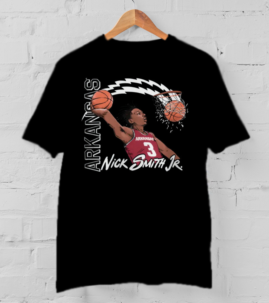 Arkansas Razorbacks Basketball Nick Smith Jr Dunk Action T-Shirt
