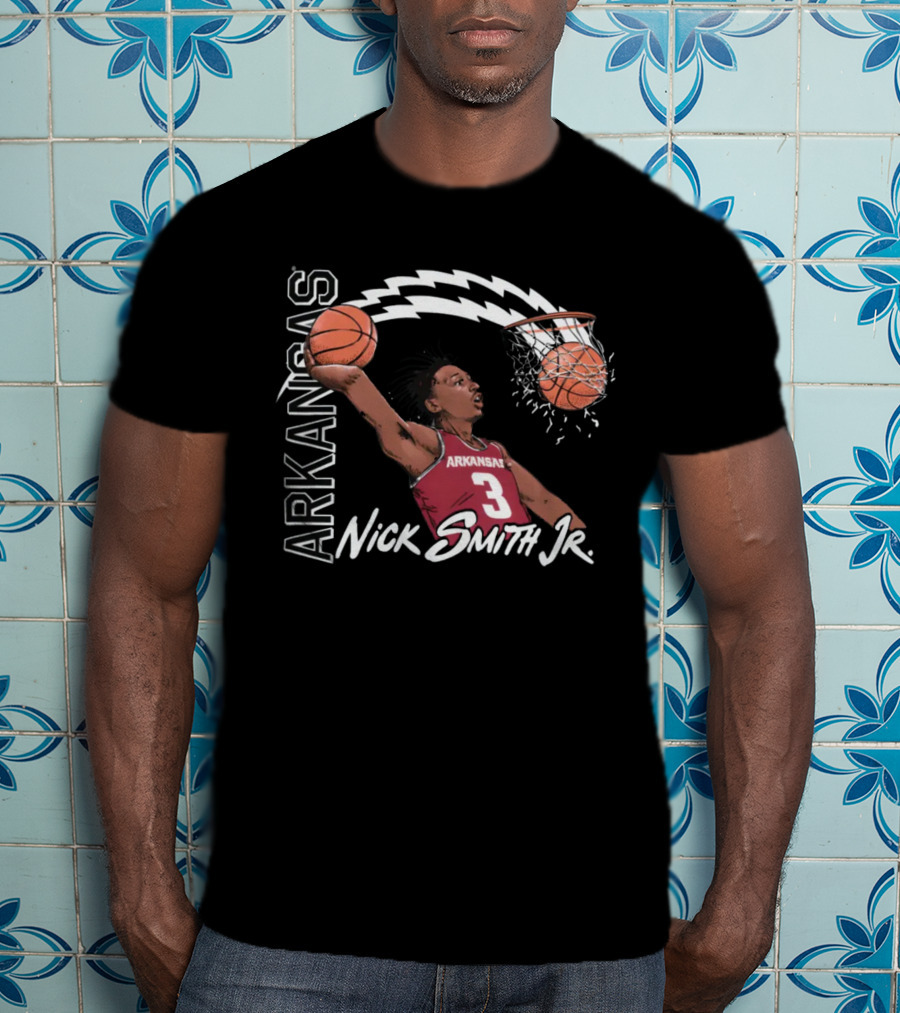 Arkansas Razorbacks Basketball Nick Smith Jr Dunk Action T-Shirt