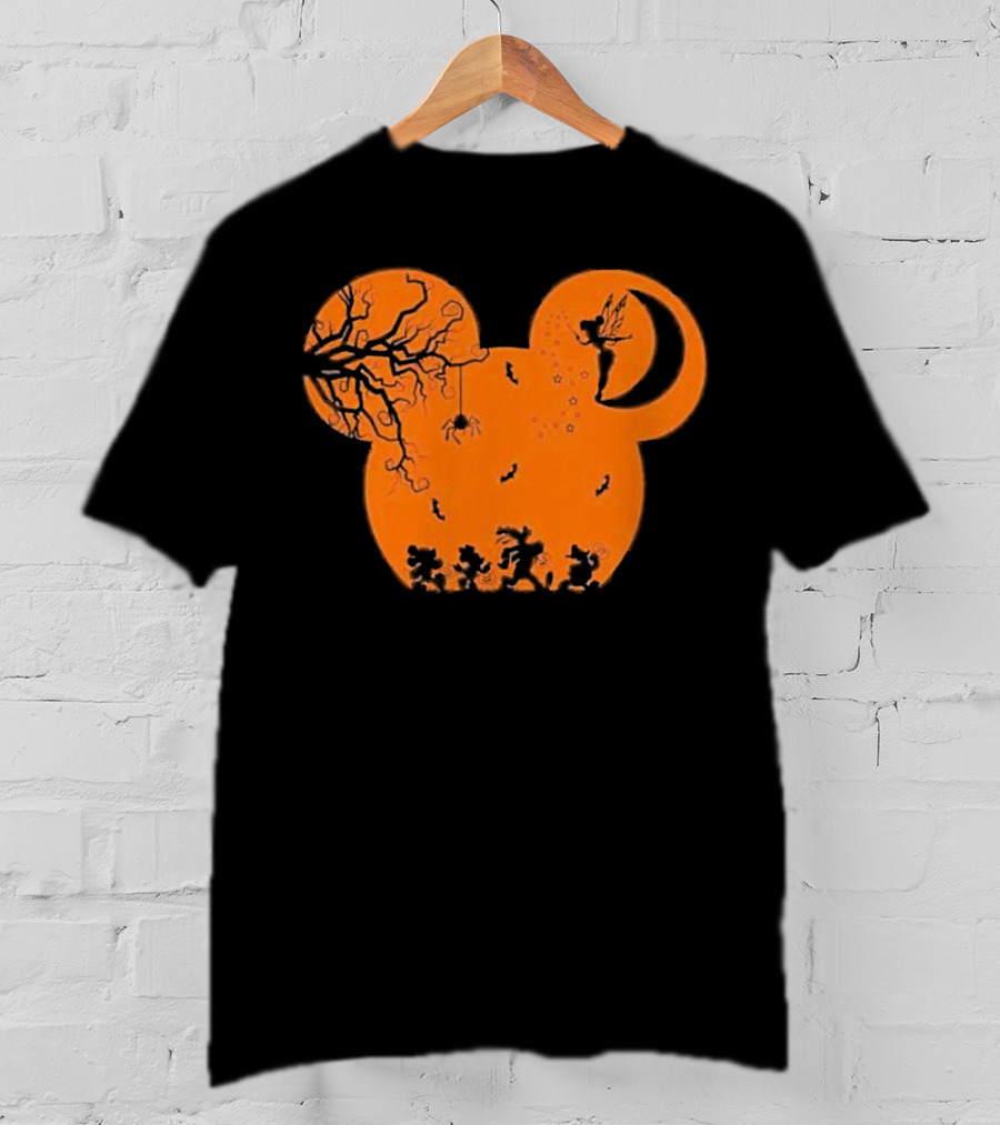 Disney Halloween Not So Scary Party Mickey Silhouette With Tinkerbell And Characters T-Shirt