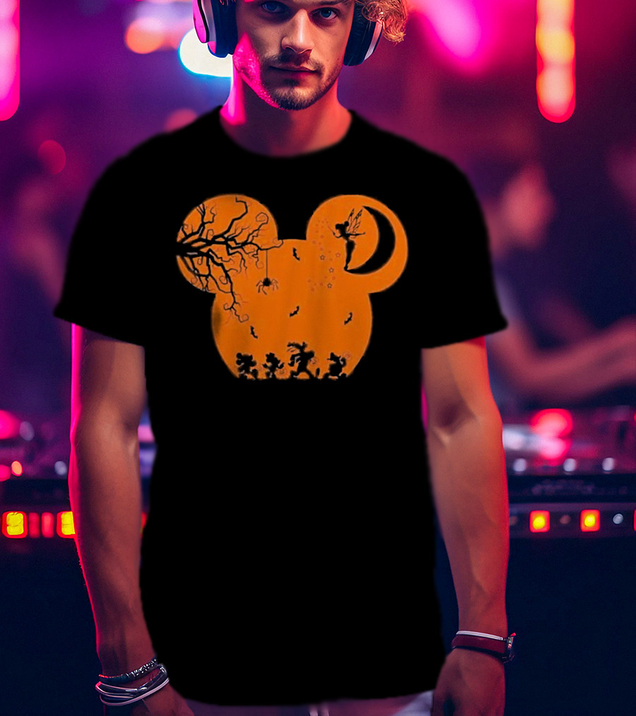 Disney Halloween Not So Scary Party Mickey Silhouette With Tinkerbell And Characters T-Shirt