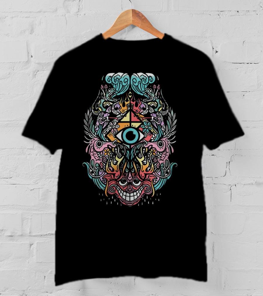Zingara Merch Zingara Mindship Psychedelic Art Visionary Eye Multicolor Mask T-Shirt