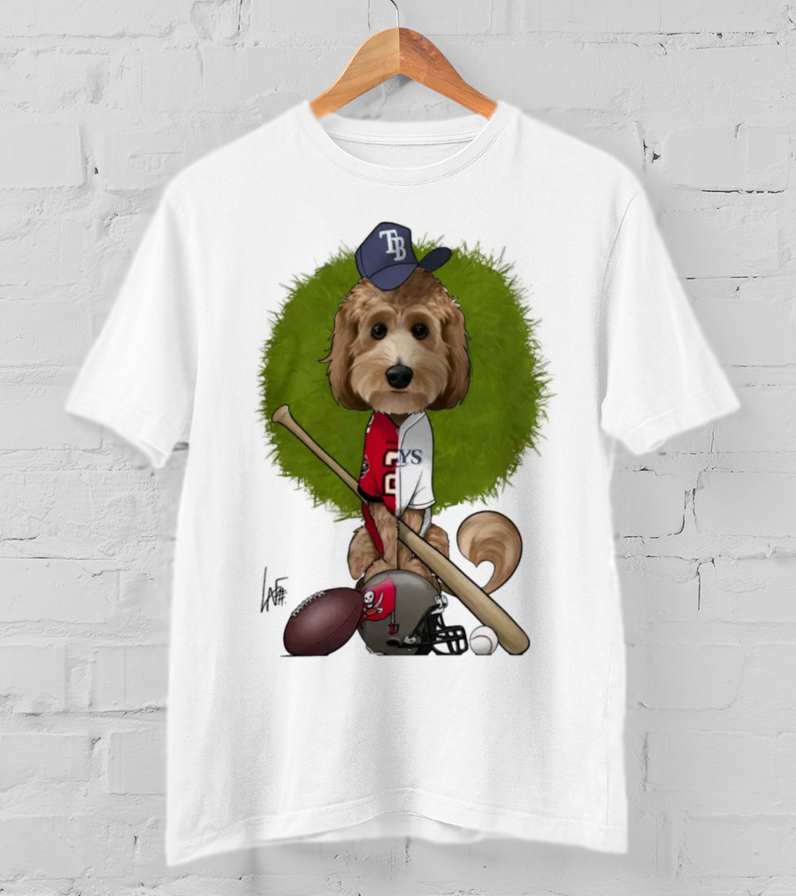 6217 Mcglumphy Tampa Bay Rays Buccaneers Canine Caricature With Sports Equipment T-Shirt