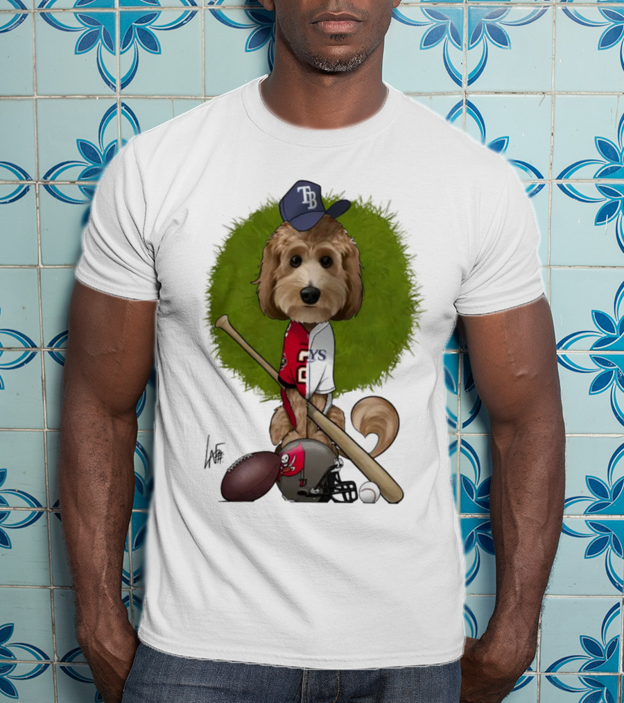 6217 Mcglumphy Tampa Bay Rays Buccaneers Canine Caricature With Sports Equipment T-Shirt