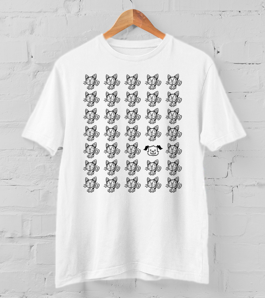 Cat Dog Pattern With Unique Canine Feline Face T-Shirt