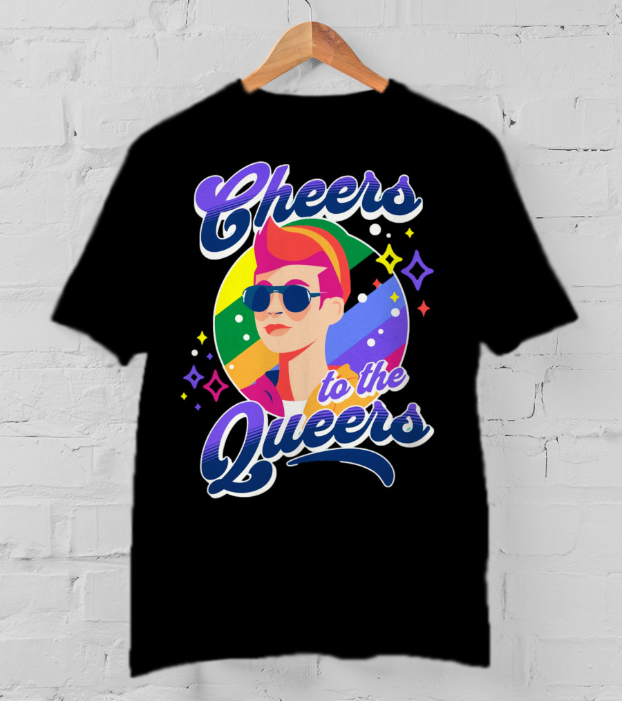 Cheers To The Queers Pride Rainbow Sunglasses Retro 80s T-Shirt