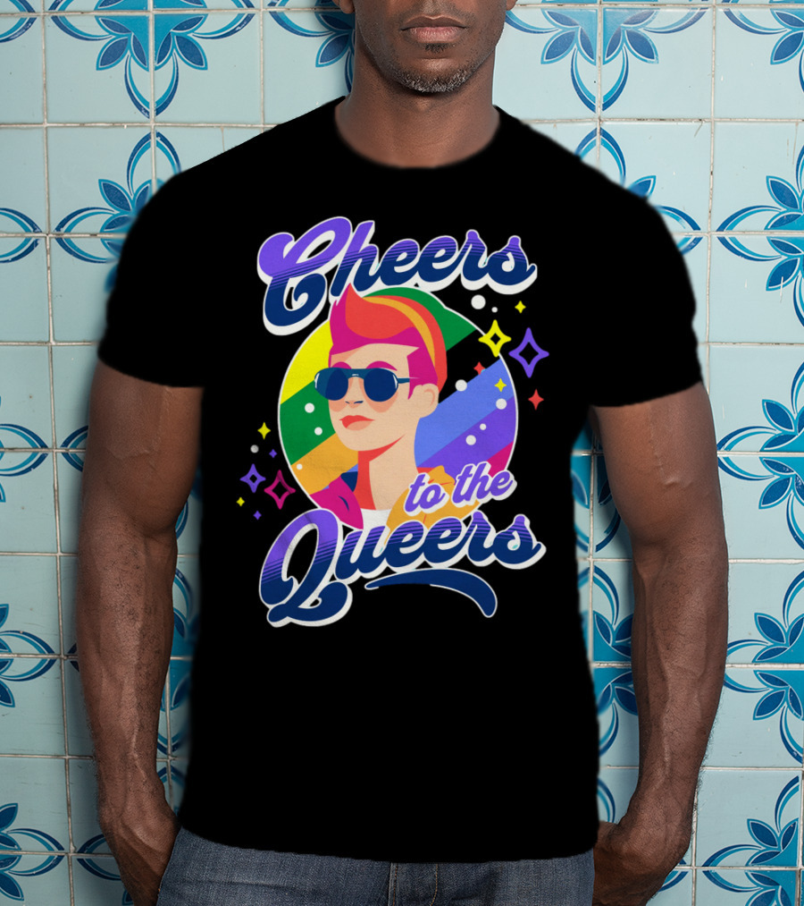 Cheers To The Queers Pride Rainbow Sunglasses Retro 80s T-Shirt