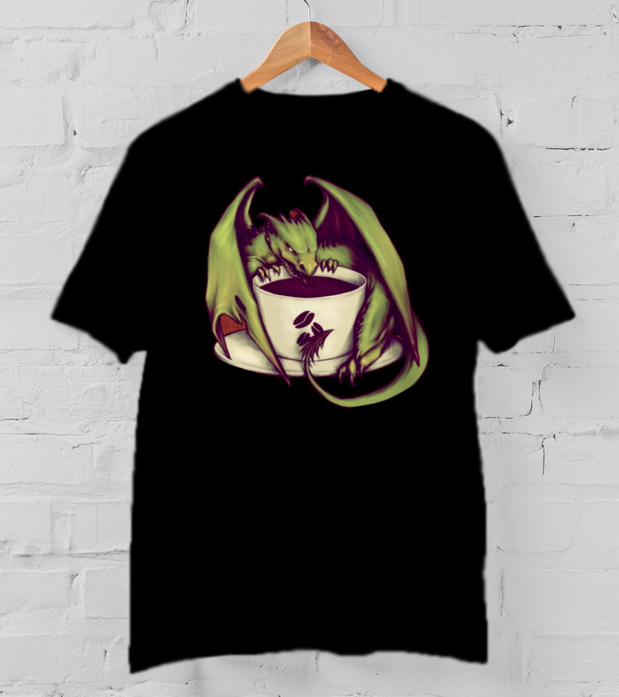 Coffee Dragon With Green Wings And Coffee Cup T-Shirt
