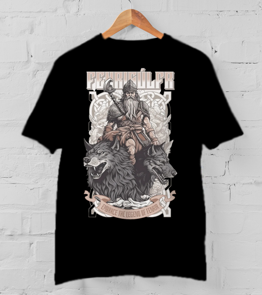 Fenrisúlfr Embrace The Legend Of Fenrir Viking Warrior With Wolves T-Shirt