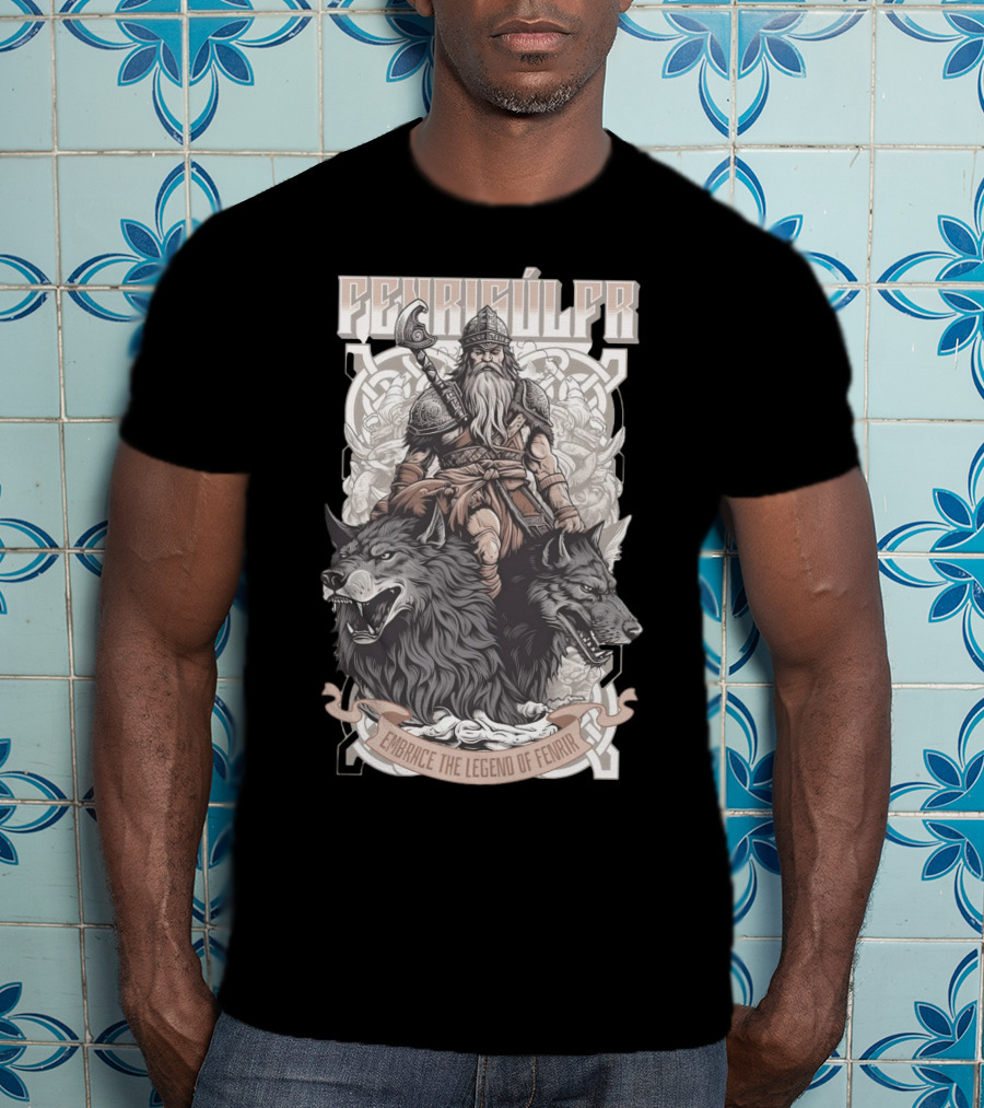 Fenrisúlfr Embrace The Legend Of Fenrir Viking Warrior With Wolves T-Shirt