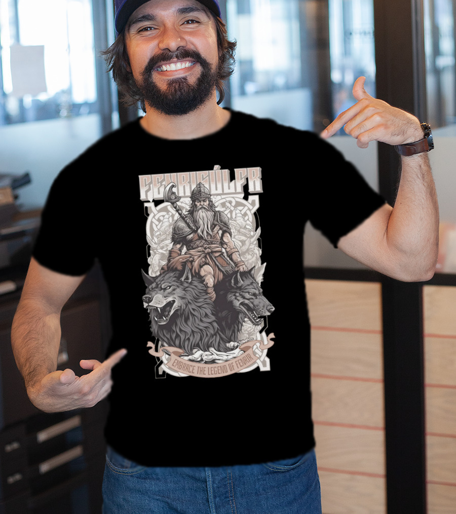 Fenrisúlfr Embrace The Legend Of Fenrir Viking Warrior With Wolves T-Shirt