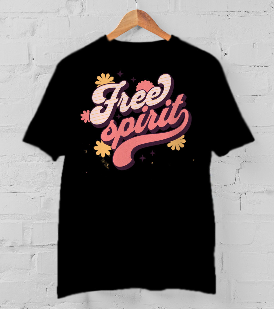 Free Spirit Retro Pink And Yellow Flowers T-Shirt