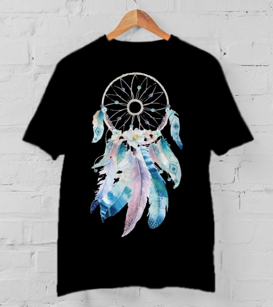 Harajuku Women Feather Dreamcatcher Flower Printed T-Shirt