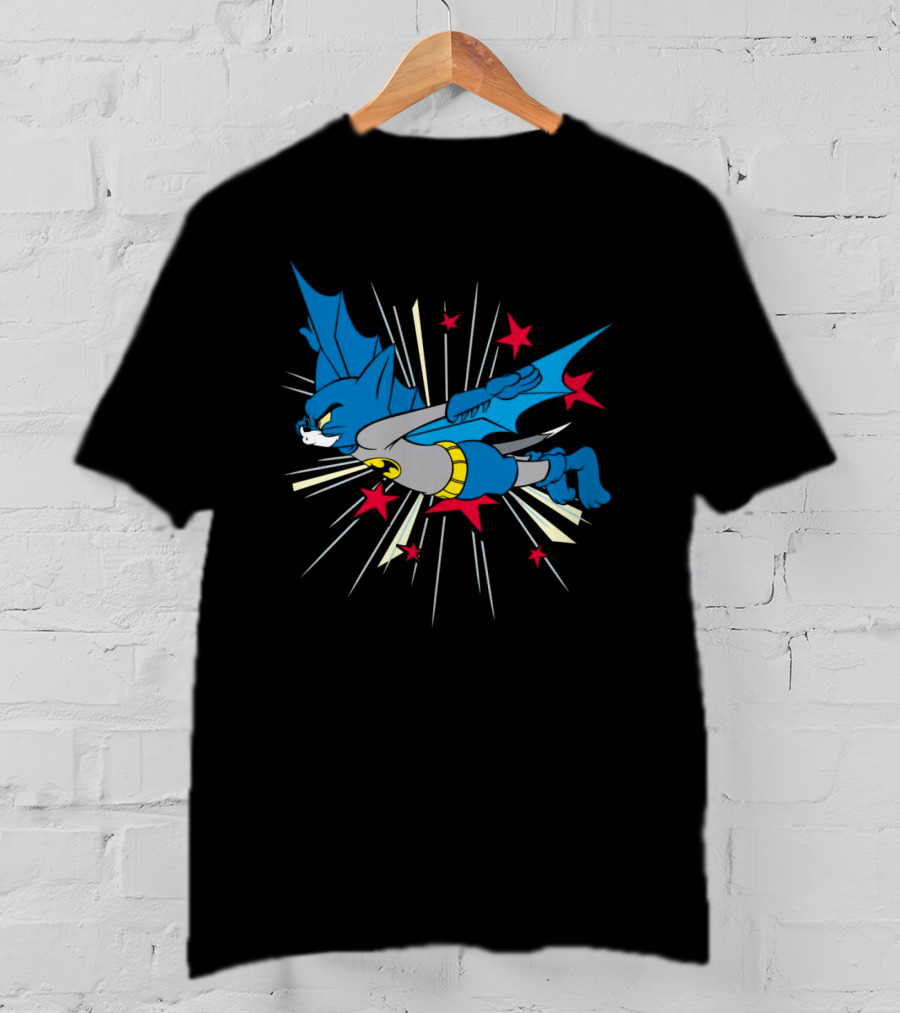 Herre Premium Bat-Cat Superhero Flying Action T-Shirt