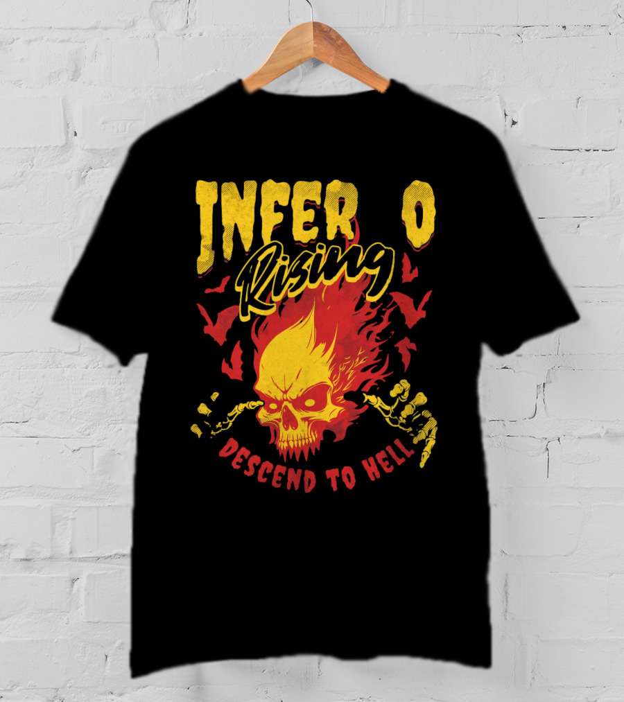 Inferno Rising Descend To Hell Fiery Skull T-Shirt
