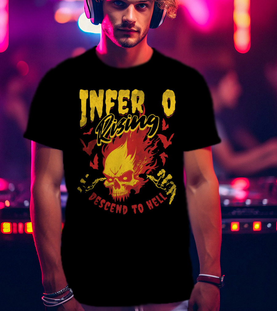 Inferno Rising Descend To Hell Fiery Skull T-Shirt