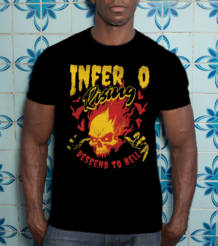 Inferno Rising Descend To Hell Fiery Skull T-Shirt