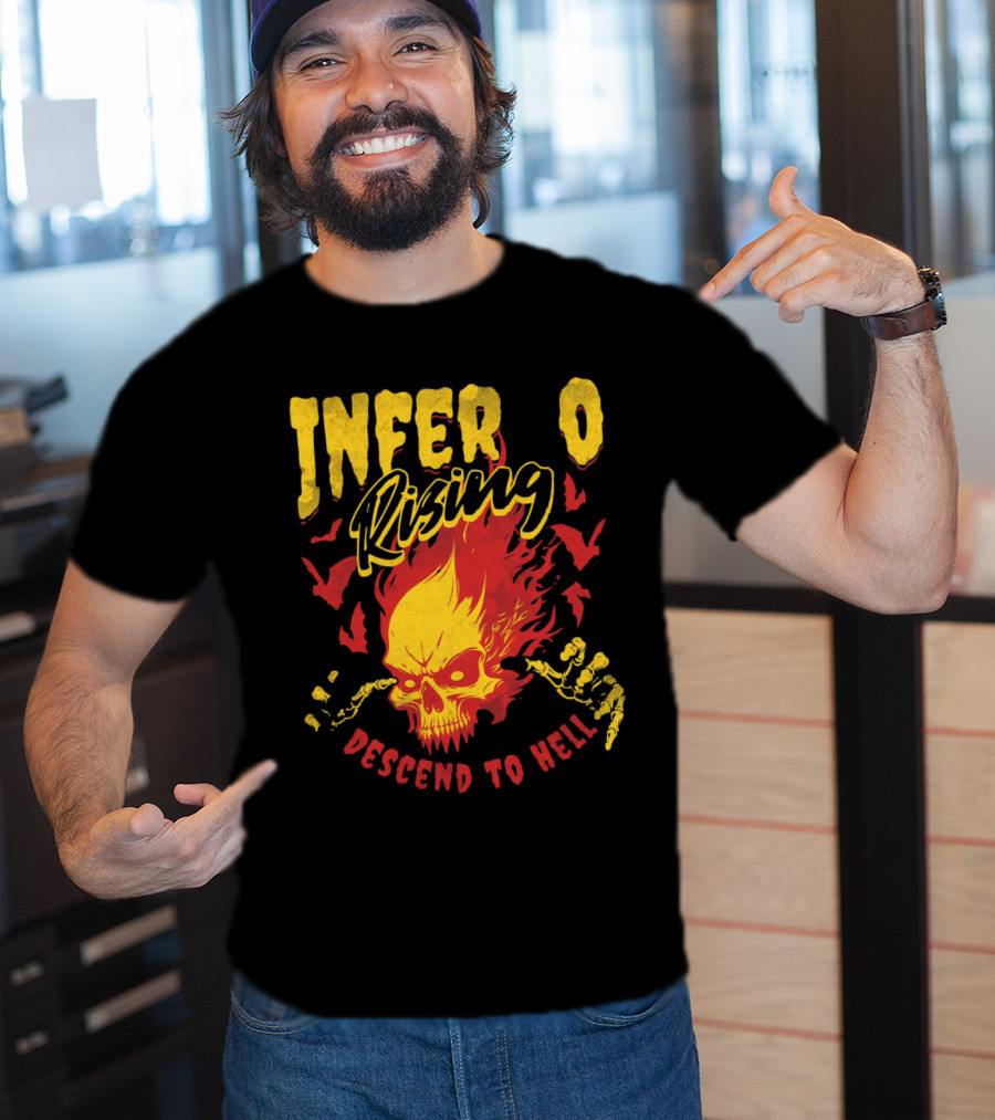 Inferno Rising Descend To Hell Fiery Skull T-Shirt