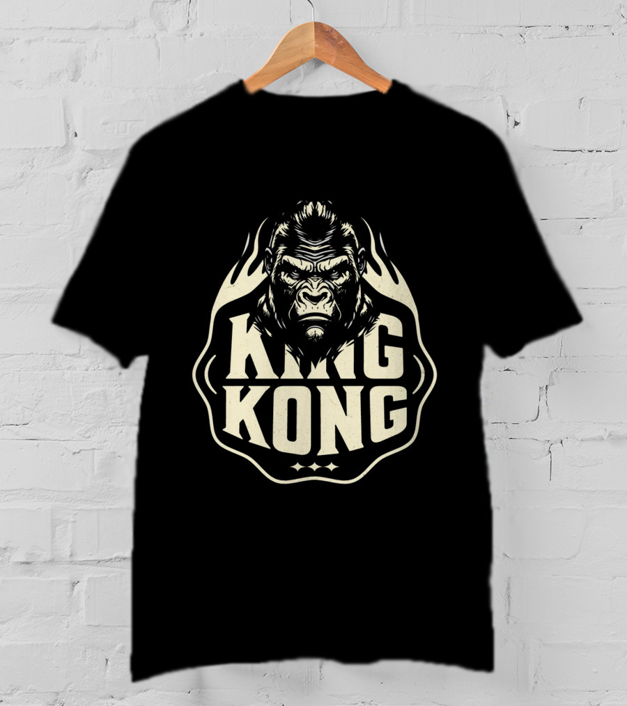 King Kong Fierce Gorilla Face Vintage Style Flame Outline T-Shirt