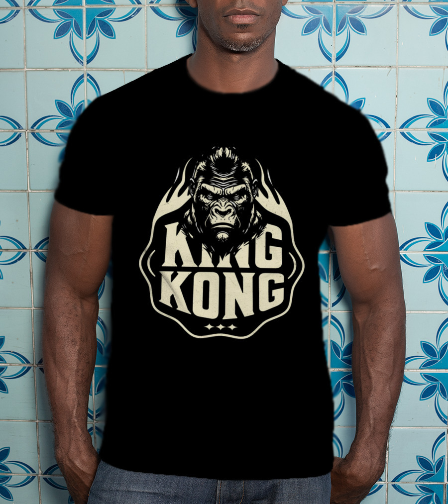 King Kong Fierce Gorilla Face Vintage Style Flame Outline T-Shirt