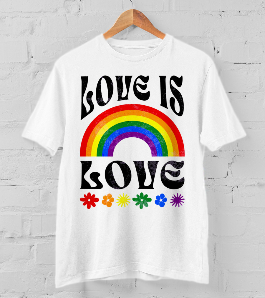 Love Is Love Rainbow Pride With Colorful Flowers T-Shirt
