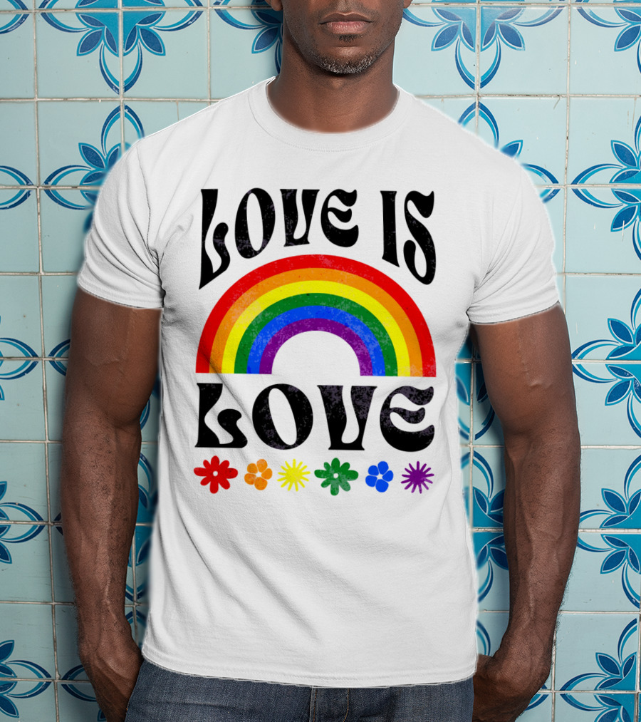 Love Is Love Rainbow Pride With Colorful Flowers T-Shirt