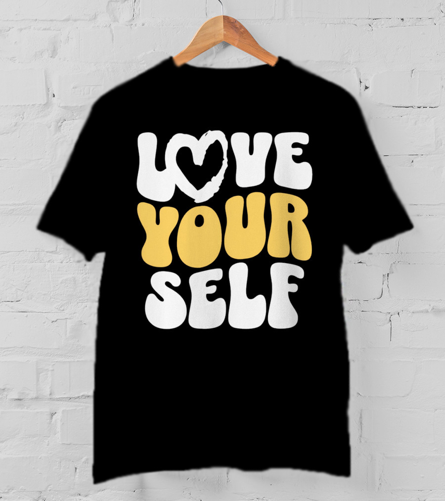 Love Your Self Heart Wavy Typography T-Shirt
