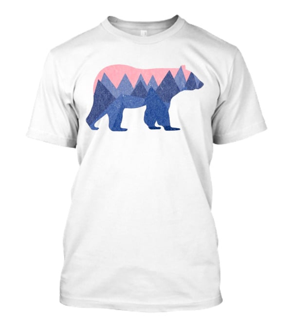 Mountain Bear Silhouette With Geometric Peaks In Blue And Pink T-Shirt
