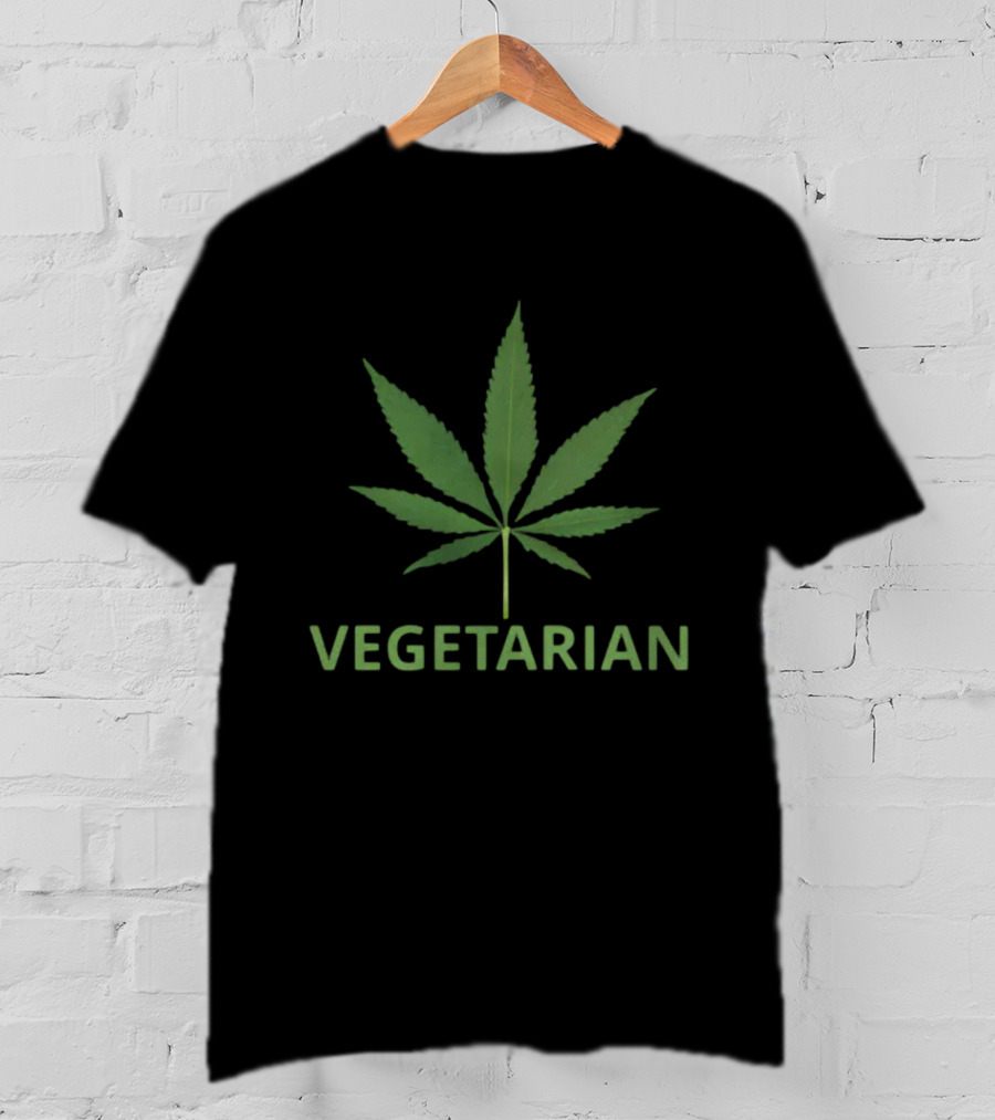 Vegetarian Pot Leaf Motif T-Shirt