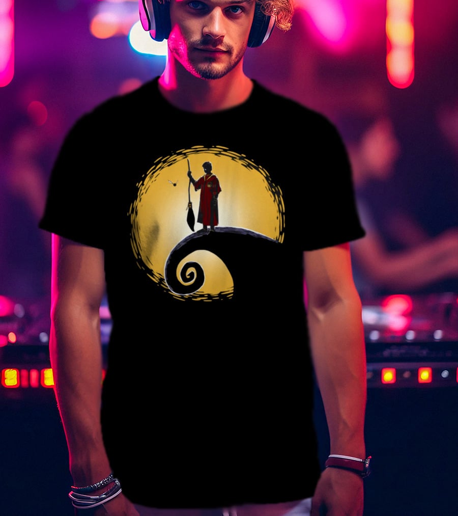 Quidditch Before Christmas Wizards Moon Scene T-Shirt