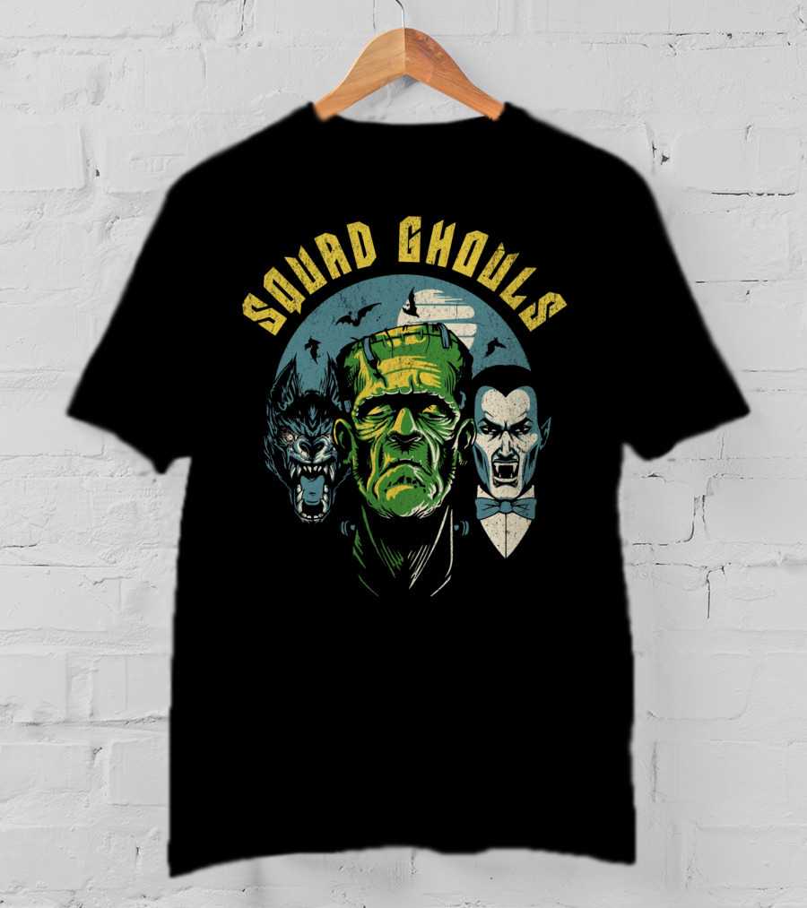 Squad Ghouls Frankenstein Dracula Werewolf Halloween Characters T-Shirt