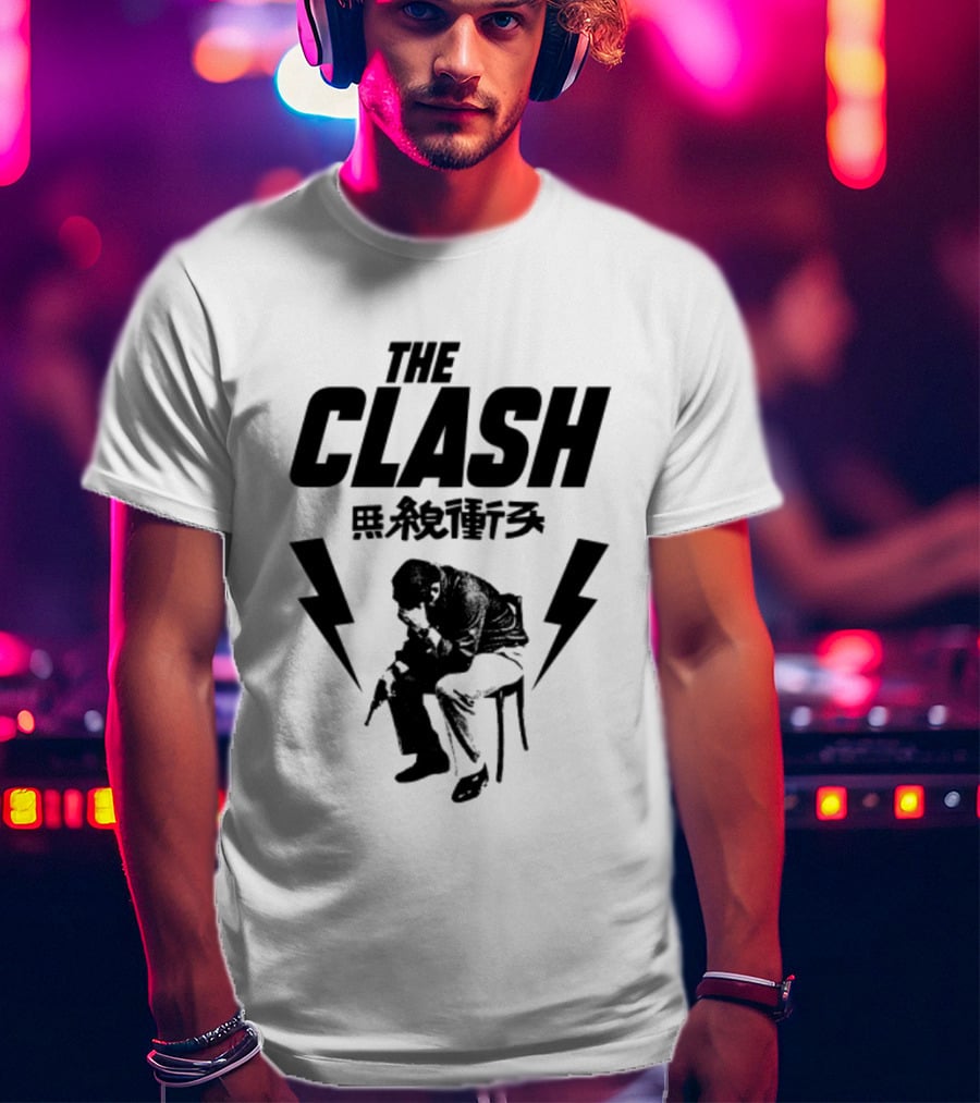 The Clash London Crime Fanart With Lightning Bolts And Seated Figure T-Shirt
