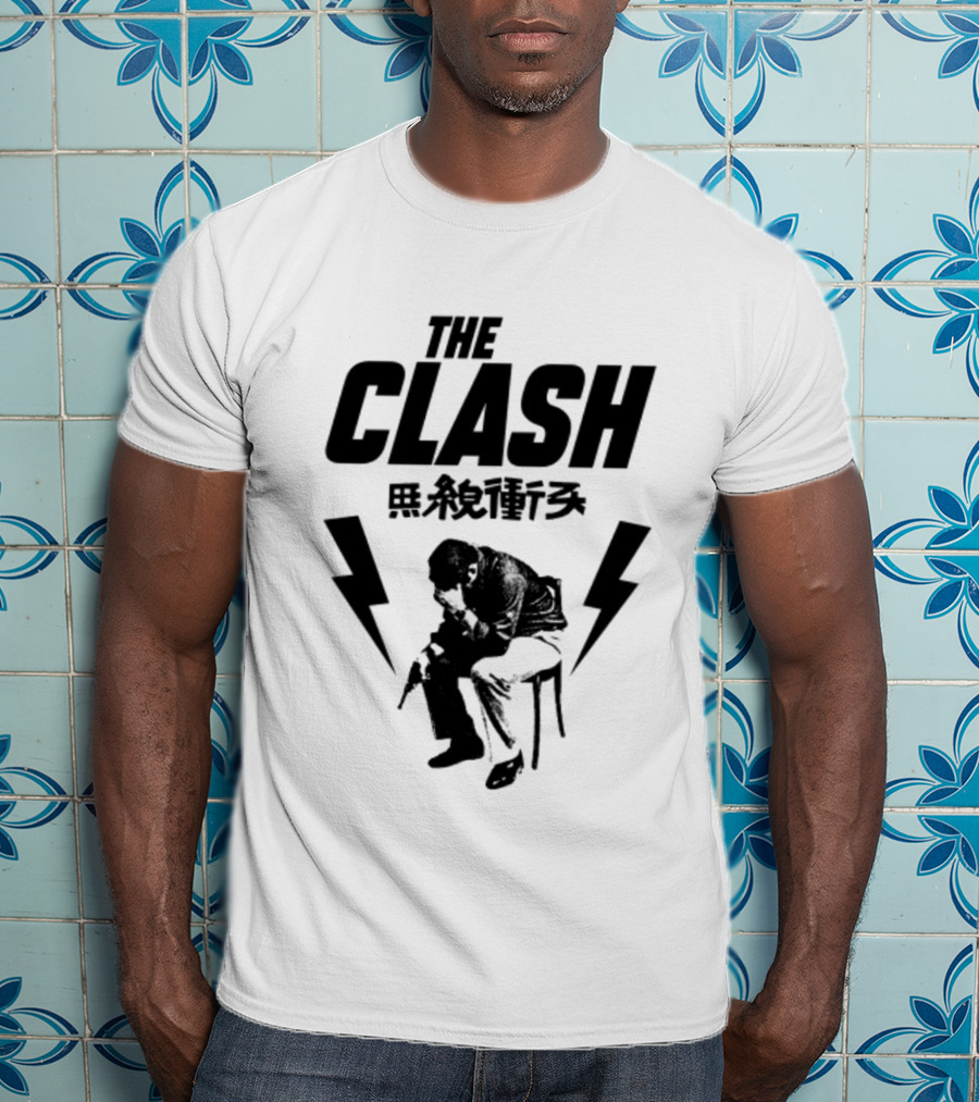 The Clash London Crime Fanart With Lightning Bolts And Seated Figure T-Shirt