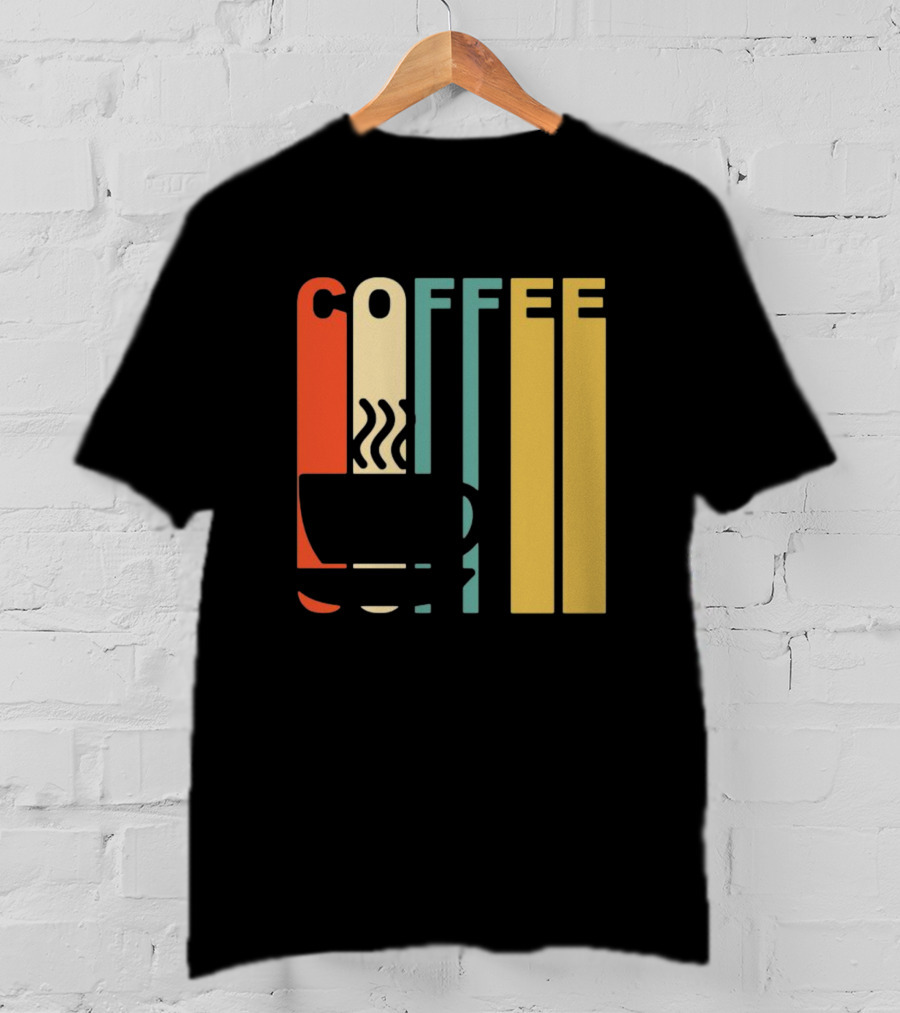 Vintage Coffee Cup Retro Stripes COFFEE Text T-Shirt