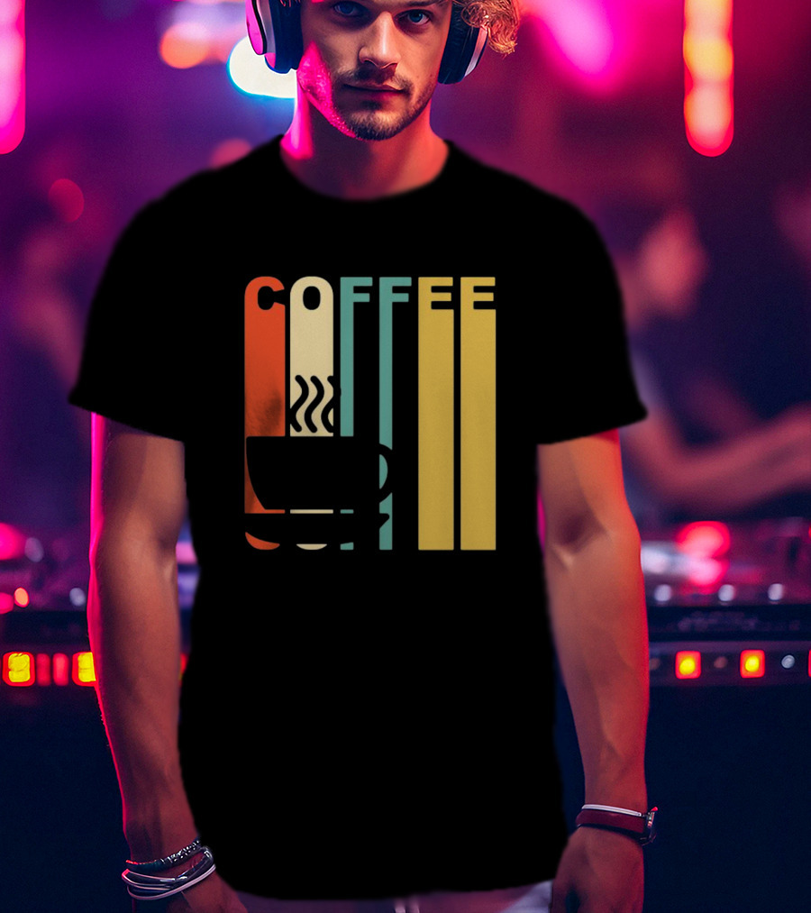 Vintage Coffee Cup Retro Stripes COFFEE Text T-Shirt